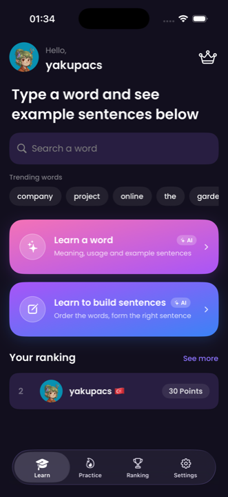 SentenSearch home screen