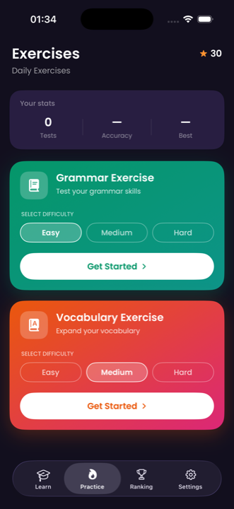 Grammar and vocabulary exercises